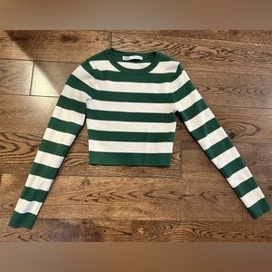 Zara green and white stripe long sleeve crop top
